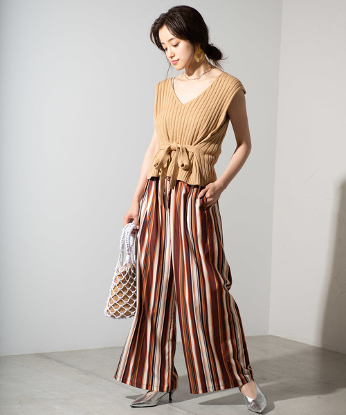 WEGO（ウィゴー）の「WEGO/マルチストライプワイドパンツ（スラックス・レディース・ブラウン系その他4/ブルー系その他4・FREE）」の6枚目の写真