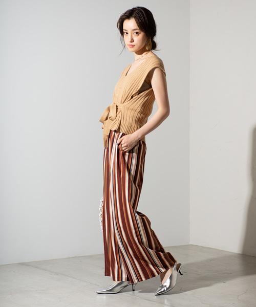 WEGO（ウィゴー）の「WEGO/マルチストライプワイドパンツ（スラックス・レディース・ブラウン系その他4/ブルー系その他4・FREE）」の7枚目の写真