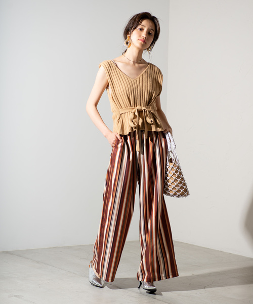 WEGO（ウィゴー）の「WEGO/マルチストライプワイドパンツ（スラックス・レディース・ブラウン系その他4/ブルー系その他4・FREE）」の8枚目の写真