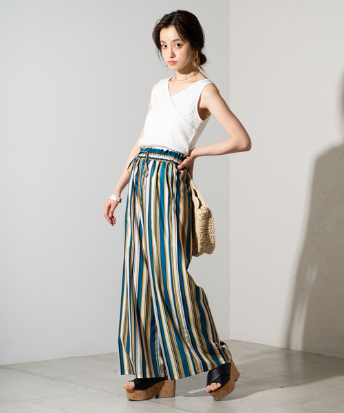 WEGO（ウィゴー）の「WEGO/マルチストライプワイドパンツ（スラックス・レディース・ブラウン系その他4/ブルー系その他4・FREE）」の9枚目の写真