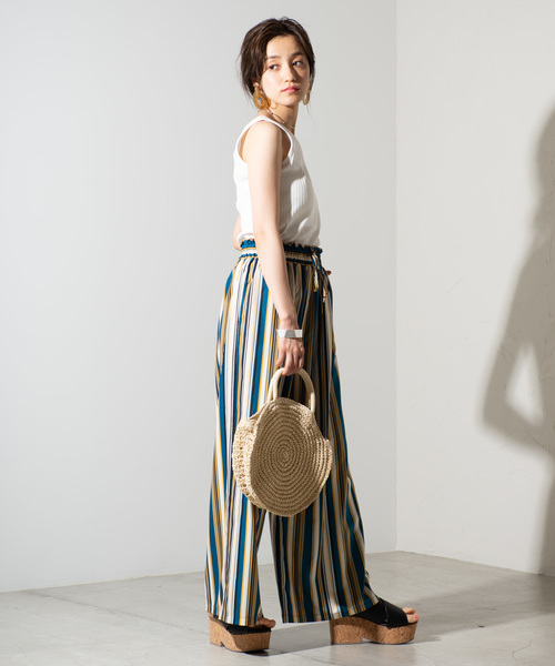 WEGO（ウィゴー）の「WEGO/マルチストライプワイドパンツ（スラックス・レディース・ブラウン系その他4/ブルー系その他4・FREE）」の10枚目の写真