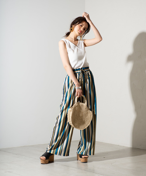 WEGO（ウィゴー）の「WEGO/マルチストライプワイドパンツ（スラックス・レディース・ブラウン系その他4/ブルー系その他4・FREE）」の11枚目の写真