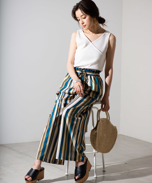 WEGO（ウィゴー）の「WEGO/マルチストライプワイドパンツ（スラックス・レディース・ブラウン系その他4/ブルー系その他4・FREE）」の12枚目の写真