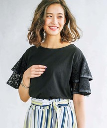 袖レースフレアートップス