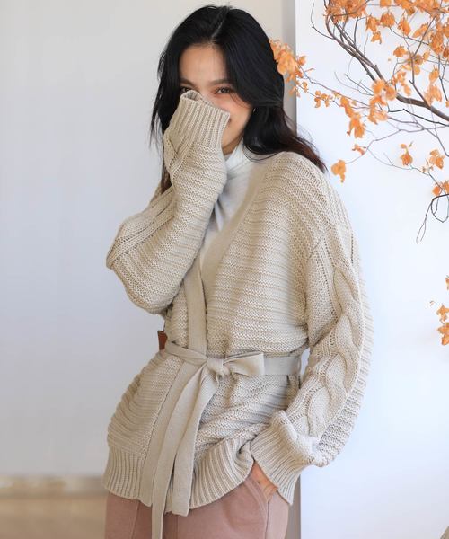 【セール】ガーター編み ケーブルニット カーディガン(カーディガン/ボレロ)|OSYAREVO(オシャレボ) 【セール】ガーター編み ケーブルニット カーディガン(カーディガン/ボレロ)|OSYAREVO(オシャレボ)