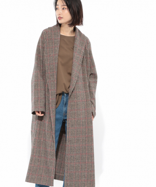 LOOK掲載 toujours トゥジュー チェック ガウンコート ゆったり LOOK掲載 toujours トゥジュー チェック ガウンコート ゆったり