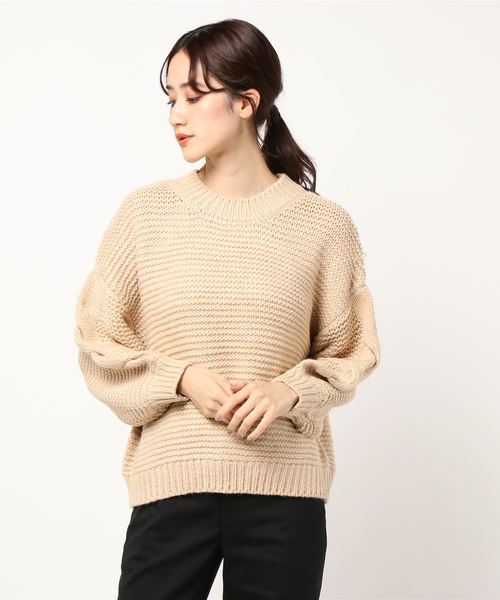 STYLEBLOCK(スタイルブロック)の「ボリュームスリーブケーブルニットセーター(ニット/セーター・レディース・ブラック/ベージュ/ピンク/アイボリー/ブラウン系その他・M)」の4枚目の写真