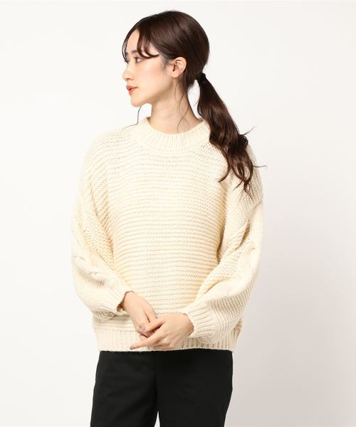 STYLEBLOCK(スタイルブロック)の「ボリュームスリーブケーブルニットセーター(ニット/セーター・レディース・ブラック/ベージュ/ピンク/アイボリー/ブラウン系その他・M)」の8枚目の写真