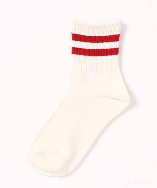 SPINNS（スピンズ）の「リブ ラインソックス（ソックス/靴下・レディース・ホワイト×ブラック/ホワイト×カーキブラウン/ホワイト×パープル/ホワイト×レッド/ブラック×ホワイト/オレンジ系その他/ベージュ系その他/ホワイト×グリーン・ONESIZE）」の2枚目の写真