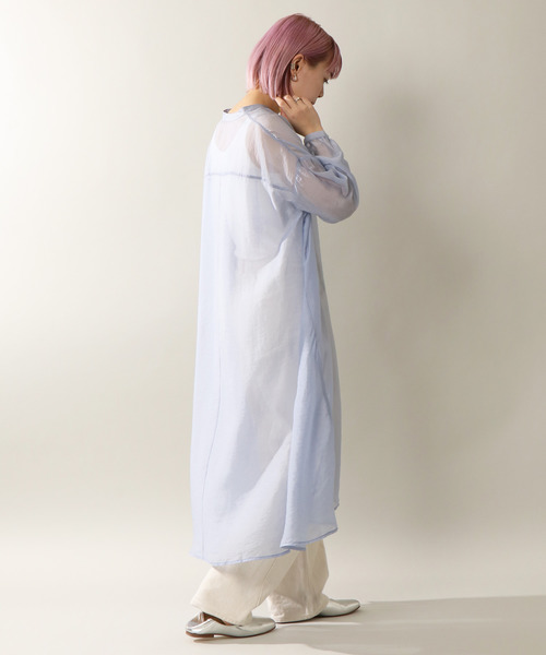 【完売必至】グッチ■シアーシャツワンピース ウエストタイ セール】夏にぴったり。ウエストギャザーフレンチスリーブ