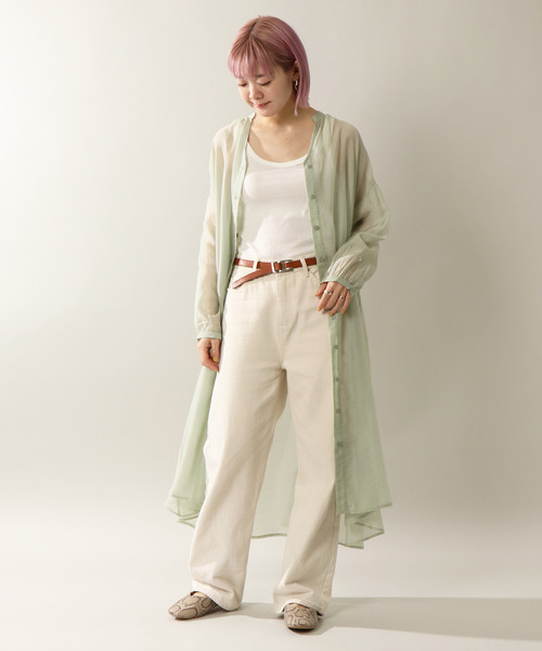 notch.（ノッチ）の「シアーロングシャツワンピース（シャツワンピース・レディース・スカイブルー/ベージュ/クリアグリーン/キャメル/ライトパープル・M/TM）」の10枚目の写真