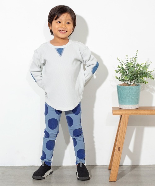 MAKE YOUR DAY(メイクユアデイ)の「スーパーストレッチスキニードットPT(製品染)■80~140cm(その他パンツ・キッズ・ブラウン/ブルー/ミント/キャメル/チャコールグレー/パープル・100/110/120/130/140/90/80)」の1枚目の写真