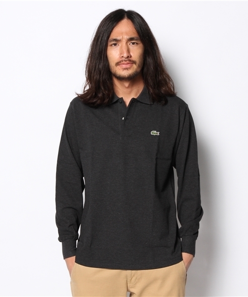 LACOSTE（ラコステ）の「長袖 リブ カラ-ポロシャツ L1313 （杢・長袖)（ポロシャツ・メンズ・ライトグレー/グレー/チャコールグレー/バーガンディー/ストーン/サックスブルー/サファリグリーン/インディゴブルー/チャコール/ライトブルー/グレイッシュブルー/カーキ/ミックスグレー/オリーブ/アクア/ダークブルー/ライトブラック/ブルー/ネイビー/ワイン/スカイブルー/ダークグレー/ダークネイビー/ブルーグレー/マルーン/霜降りグレー/ダークグリーン/杢グレー/ダークインディゴブルー/アッシュグレー/シルバーグレー/トップグレー/ミント/ワインレッド/グリーン/モスグリーン/ベージュ/スミクロ/コバルトブルー/オリーブドラブ・3/2/5/4/6）」の8枚目の写真