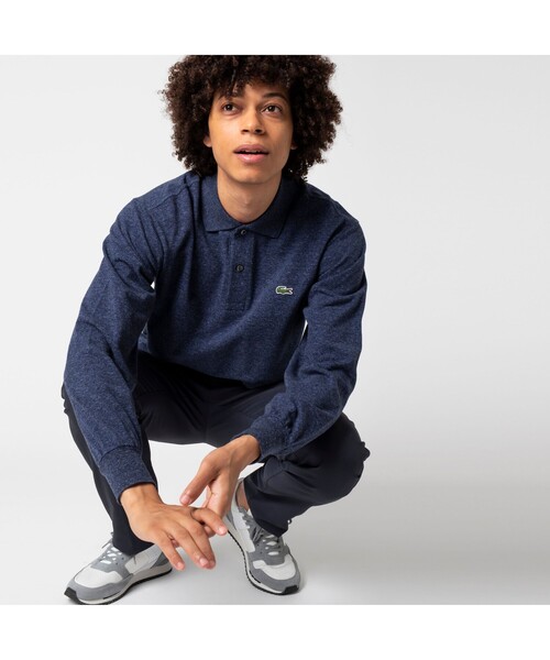 LACOSTE（ラコステ）の「長袖 リブ カラ-ポロシャツ L1313 （杢・長袖)（ポロシャツ・メンズ・ライトグレー/グレー/チャコールグレー/バーガンディー/ストーン/サックスブルー/サファリグリーン/インディゴブルー/チャコール/ライトブルー/グレイッシュブルー/カーキ/ミックスグレー/オリーブ/アクア/ダークブルー/ライトブラック/ブルー/ネイビー/ワイン/スカイブルー/ダークグレー/ダークネイビー/ブルーグレー/マルーン/霜降りグレー/ダークグリーン/杢グレー/ダークインディゴブルー/アッシュグレー/シルバーグレー/トップグレー/ミント/ワインレッド/グリーン/モスグリーン/ベージュ/スミクロ/コバルトブルー/オリーブドラブ・3/2/5/4/6）」の4枚目の写真