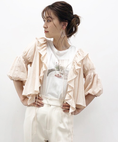 one after another NICE CLAUP（ワンアフターアナザーナイスクラップ）の「コットンフリル羽織り（シャツ/ブラウス・レディース・オフホワイト/イエロー系その他/ピンクベージュ・FREE）」の7枚目の写真