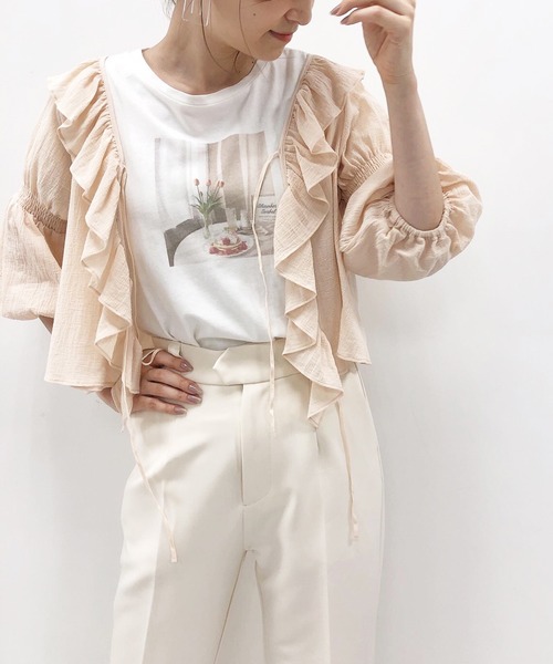 one after another NICE CLAUP（ワンアフターアナザーナイスクラップ）の「コットンフリル羽織り（シャツ/ブラウス・レディース・オフホワイト/イエロー系その他/ピンクベージュ・FREE）」の9枚目の写真