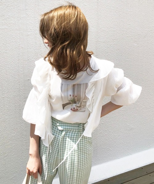 one after another NICE CLAUP（ワンアフターアナザーナイスクラップ）の「コットンフリル羽織り（シャツ/ブラウス・レディース・オフホワイト/イエロー系その他/ピンクベージュ・FREE）」の11枚目の写真