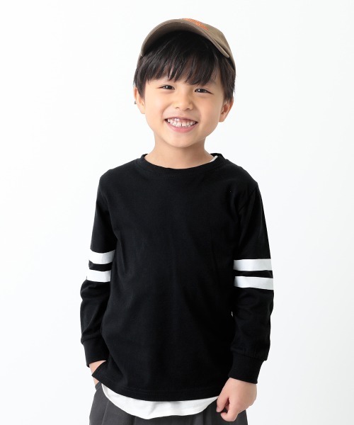 devirock(デビロック)の「袖プリント長袖Tシャツ(Tシャツ/カットソー・キッズ・キャメル/ブラック/スミクロ/ダークベージュ/ブラック系その他2/ブルー系その他・130cm/110cm/160cm/100cm/120cm/150cm/140cm)」の5枚目の写真