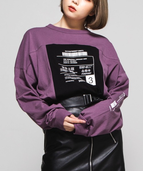 WEGO（ウィゴー）の「WEGO/ボックスブロックビッグシルエットロンT（Tシャツ/カットソー・メンズ・パープル/ホワイト・MEDIUM/LARGE）」の2枚目の写真