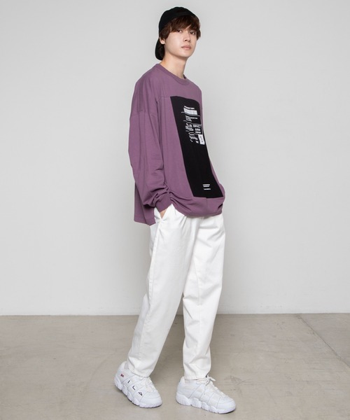 WEGO（ウィゴー）の「WEGO/ボックスブロックビッグシルエットロンT（Tシャツ/カットソー・メンズ・パープル/ホワイト・MEDIUM/LARGE）」の3枚目の写真