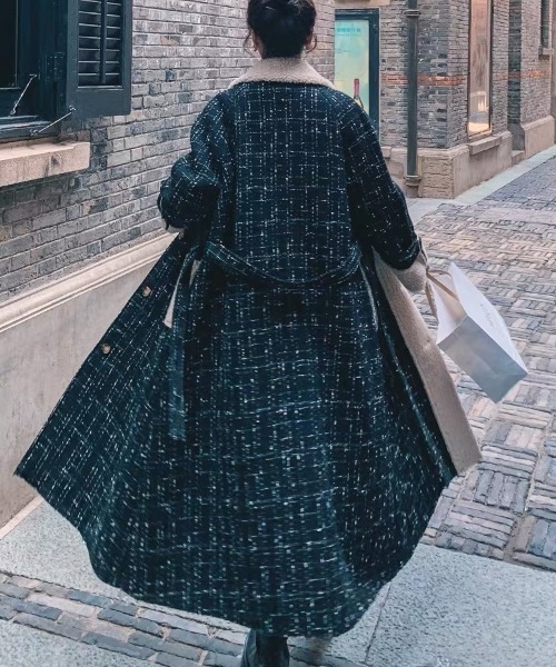 トクコプルミエヴォルチェック柄ロングコート 黒系 2025年最新】TOKUKO