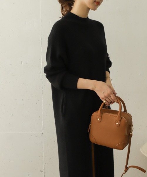 【エースアンドレア】美品♡ニットワンピース モックネック ロゴ 168S カーキ セール】畦モックネックニットワンピース∴（ワンピース）｜URBAN