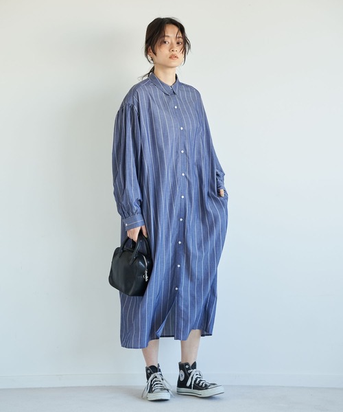 AMERICAN HOLIC(アメリカンホリック)の「バックギャザーシャツワンピース(シャツワンピース・レディース・オフホワイト/ピンク/ホワイト系その他6/ブルー系その他4・FREE)」の3枚目の写真