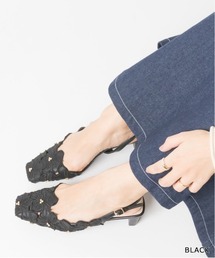 RANDA | アシンメトリーフラワーカットバックストラップパンプス(パンプス)