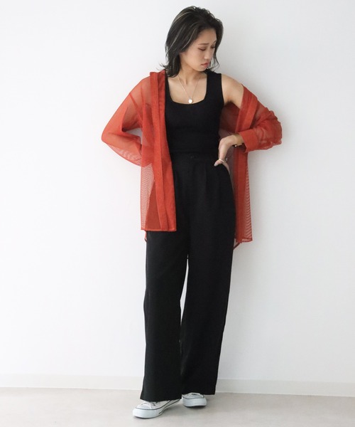 Avvenente(アベネンテ)の「【Avvenente】メッシュオーバーシャツ(シャツ/ブラウス・レディース・ブラック/ライトベージュ/テラコッタ・M)」の17枚目の写真