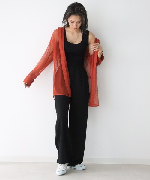 Avvenente(アベネンテ)の「【Avvenente】メッシュオーバーシャツ(シャツ/ブラウス・レディース・ブラック/ライトベージュ/テラコッタ・M)」の18枚目の写真