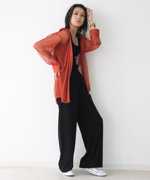 Avvenente(アベネンテ)の「【Avvenente】メッシュオーバーシャツ(シャツ/ブラウス・レディース・ブラック/ライトベージュ/テラコッタ・M)」の21枚目の写真