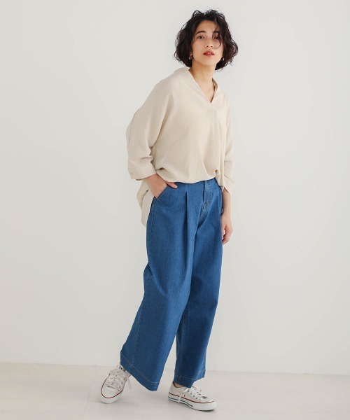 Bou Jeloud（ブージュルード）の「清涼感あるさらさら素材◆スキッパーブラウス（シャツ/ブラウス・レディース・ブラック/ベージュ/カーキ/ブルー・38）」の14枚目の写真