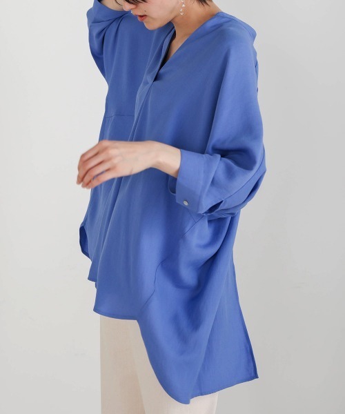 Bou Jeloud（ブージュルード）の「清涼感あるさらさら素材◆スキッパーブラウス（シャツ/ブラウス・レディース・ブラック/ベージュ/カーキ/ブルー・38）」の11枚目の写真