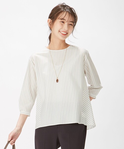 J.PRESS Ladies(J.プレス レディス)の「ストライプジャージー クルーネック カットソー(Tシャツ/カットソー・レディース・サックスブルー系1/サックスブルー系2/ホワイト系1/ブラウン系2・SMALL)」の2枚目の写真
