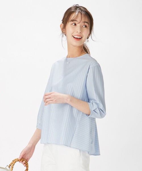 J.PRESS Ladies(J.プレス レディス)の「ストライプジャージー クルーネック カットソー(Tシャツ/カットソー・レディース・サックスブルー系1/サックスブルー系2/ホワイト系1/ブラウン系2・SMALL)」の4枚目の写真