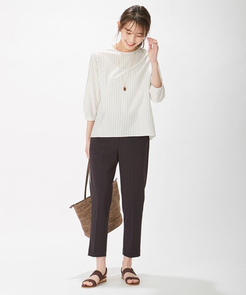 J.PRESS Ladies(J.プレス レディス)の「ストライプジャージー クルーネック カットソー(Tシャツ/カットソー・レディース・サックスブルー系1/サックスブルー系2/ホワイト系1/ブラウン系2・SMALL)」の9枚目の写真