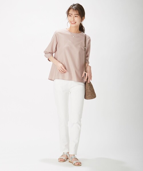 J.PRESS Ladies(J.プレス レディス)の「ストライプジャージー クルーネック カットソー(Tシャツ/カットソー・レディース・サックスブルー系1/サックスブルー系2/ホワイト系1/ブラウン系2・SMALL)」の14枚目の写真