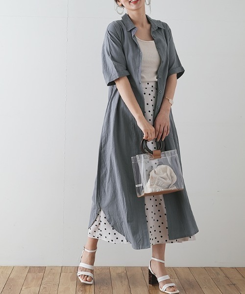 Futier land(フューティアランド)の「ハーフスリーブ開襟シャツワンピース(シャツワンピース・レディース・ホワイト/ブラック/ベージュ/カーキ/モカ/ピンク系その他/グレイッシュブルー/ホワイト系その他2/ブラック系その他2/ブラウン系その他2/ブルー系その他2/ピンク系その他2/カーキ系2・FREE/フリー)」の11枚目の写真