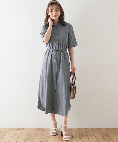 Futier land(フューティアランド)の「ハーフスリーブ開襟シャツワンピース(シャツワンピース・レディース・ホワイト/ブラック/ベージュ/カーキ/モカ/ピンク系その他/グレイッシュブルー/ホワイト系その他2/ブラック系その他2/ブラウン系その他2/ブルー系その他2/ピンク系その他2/カーキ系2・FREE/フリー)」の12枚目の写真