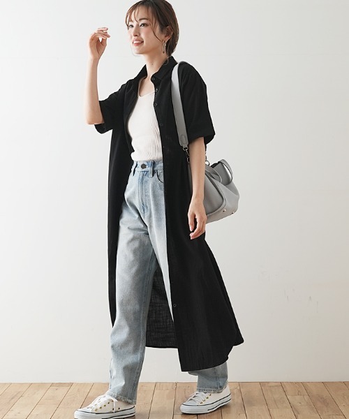 Futier land(フューティアランド)の「ハーフスリーブ開襟シャツワンピース(シャツワンピース・レディース・ホワイト/ブラック/ベージュ/カーキ/モカ/ピンク系その他/グレイッシュブルー/ホワイト系その他2/ブラック系その他2/ブラウン系その他2/ブルー系その他2/ピンク系その他2/カーキ系2・FREE/フリー)」の22枚目の写真