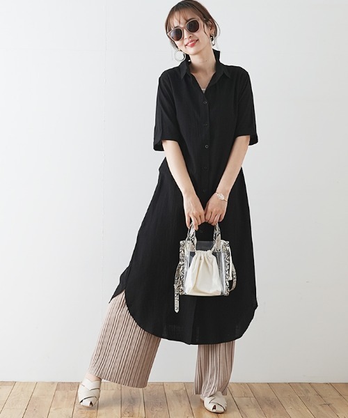 Futier land(フューティアランド)の「ハーフスリーブ開襟シャツワンピース(シャツワンピース・レディース・ホワイト/ブラック/ベージュ/カーキ/モカ/ピンク系その他/グレイッシュブルー/ホワイト系その他2/ブラック系その他2/ブラウン系その他2/ブルー系その他2/ピンク系その他2/カーキ系2・FREE/フリー)」の15枚目の写真