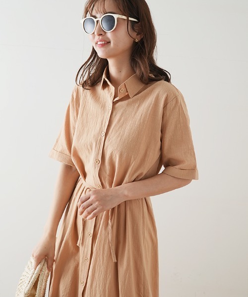 Futier land(フューティアランド)の「ハーフスリーブ開襟シャツワンピース(シャツワンピース・レディース・ホワイト/ブラック/ベージュ/カーキ/モカ/ピンク系その他/グレイッシュブルー/ホワイト系その他2/ブラック系その他2/ブラウン系その他2/ブルー系その他2/ピンク系その他2/カーキ系2・FREE/フリー)」の18枚目の写真