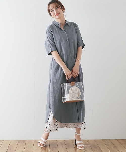Futier land(フューティアランド)の「ハーフスリーブ開襟シャツワンピース(シャツワンピース・レディース・ホワイト/ブラック/ベージュ/カーキ/モカ/ピンク系その他/グレイッシュブルー/ホワイト系その他2/ブラック系その他2/ブラウン系その他2/ブルー系その他2/ピンク系その他2/カーキ系2・FREE/フリー)」の16枚目の写真