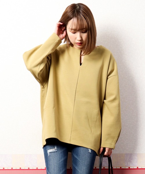 nougatine（ヌガティーヌ）の「【nougatine】ダンボールキーネックタックプルオーバー（スウェット・レディース・カーキ/パープル・FREE）」の6枚目の写真