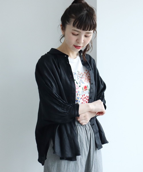 袖ピンタックブラウス シャツ ブラウス L Atelier ｌ Du シャツ ブラウス L Atelier Savon アトリエドサボン のファッション トップス ホリゾンタルカラー