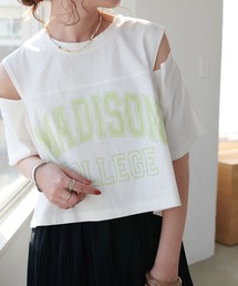 DISCOAT | カレッジロゴ肩開きショートTシャツ(Tシャツ/カットソー)