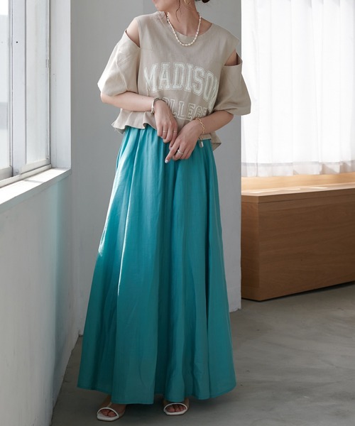 DISCOAT（ディスコート）の「カレッジロゴ肩開きショートTシャツ（Tシャツ/カットソー・レディース・チャコールグレー/ライトグレー/オフホワイト・FREE）」の9枚目の写真