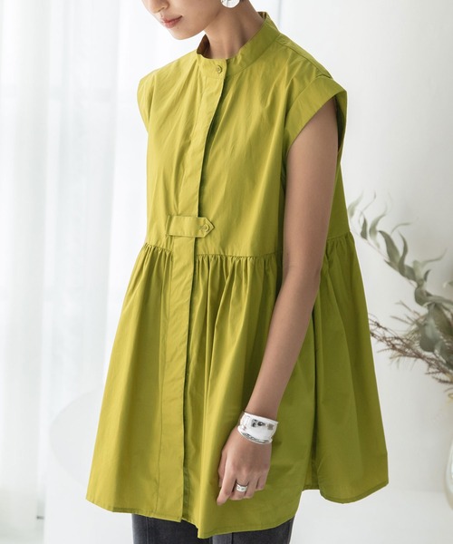 rectangle（レクタングル）の「バンドカラーシャツワンピース（シャツワンピース・レディース・ホワイト/ブラック/グリーン・FREE）」の3枚目の写真