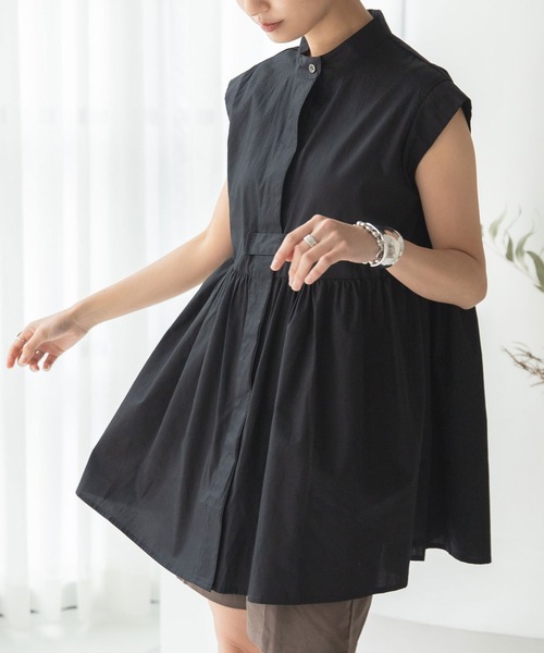 rectangle（レクタングル）の「バンドカラーシャツワンピース（シャツワンピース・レディース・ホワイト/ブラック/グリーン・FREE）」の2枚目の写真