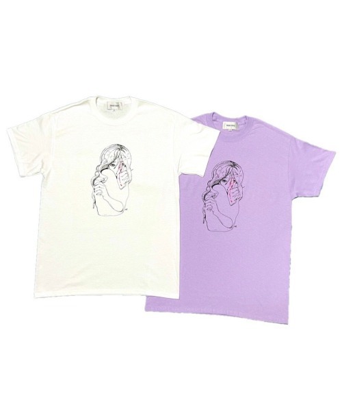 Revo.（レボ）の「藍にいな × PALM/STRIPES  【 この憎しみの裏側に 】（Tシャツ/カットソー・レディース・ホワイト/ラベンダー・XL/L/M/S）」の3枚目の写真